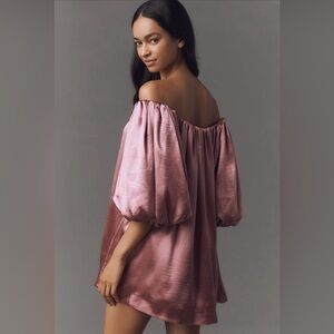 ✨ Anthropologie Off-The-Shoulder Puff-Sleeve Shine Mini Dress Sz M